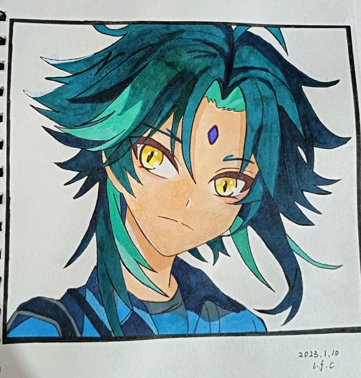 原神魈绘画过程 这是以前刷视频截的图,觉得很好看就画了