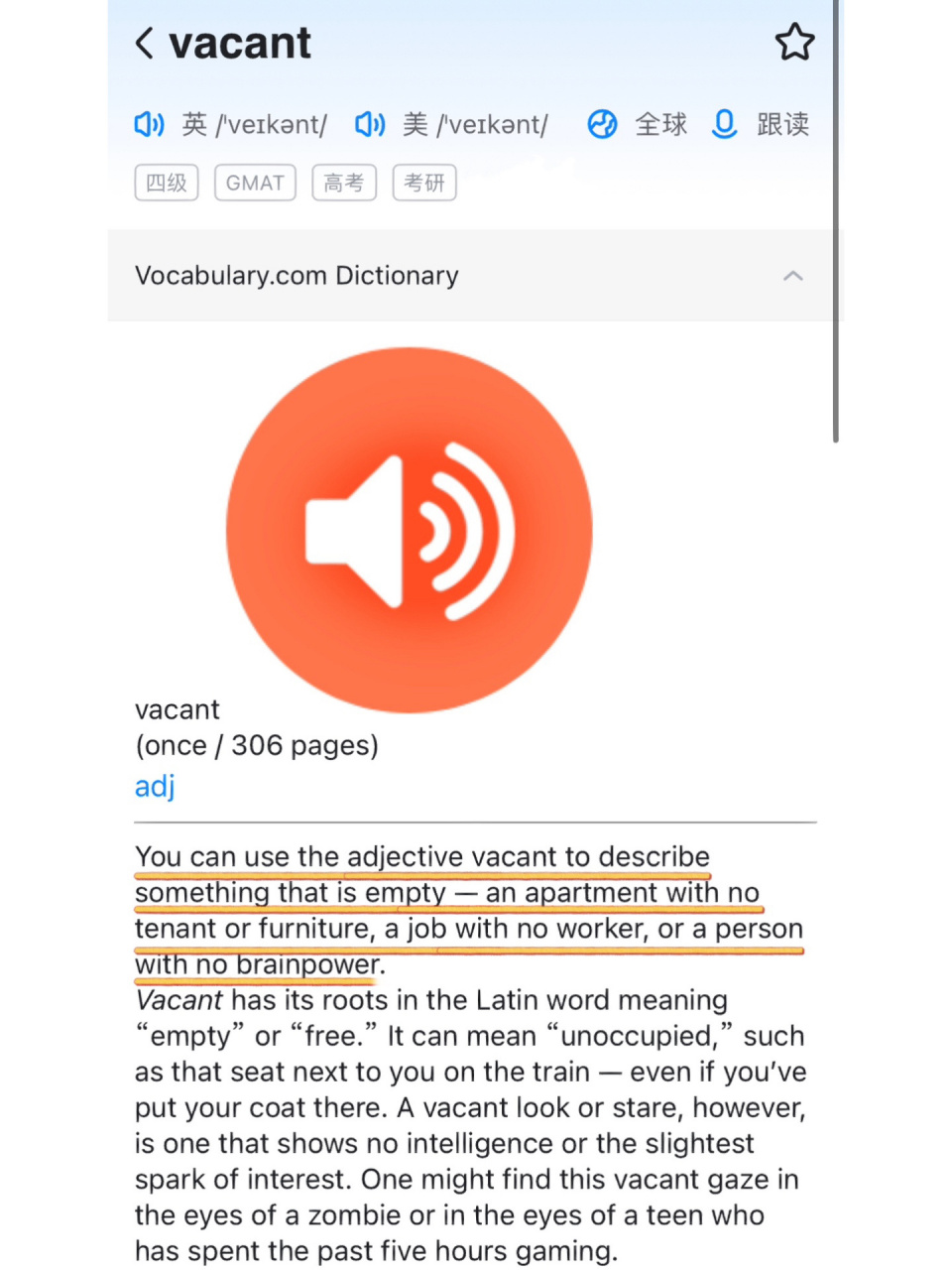 vacant 92 (of a look, an expression, etc.