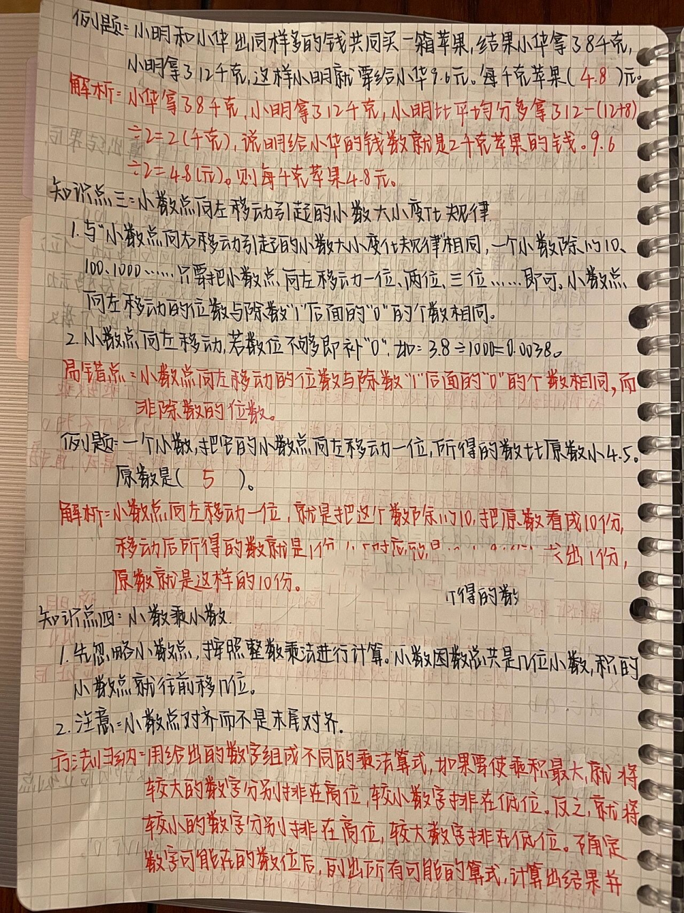 五年级上册| 数学第五单元知识梳理 第五单元总结笔记[小数的乘法和