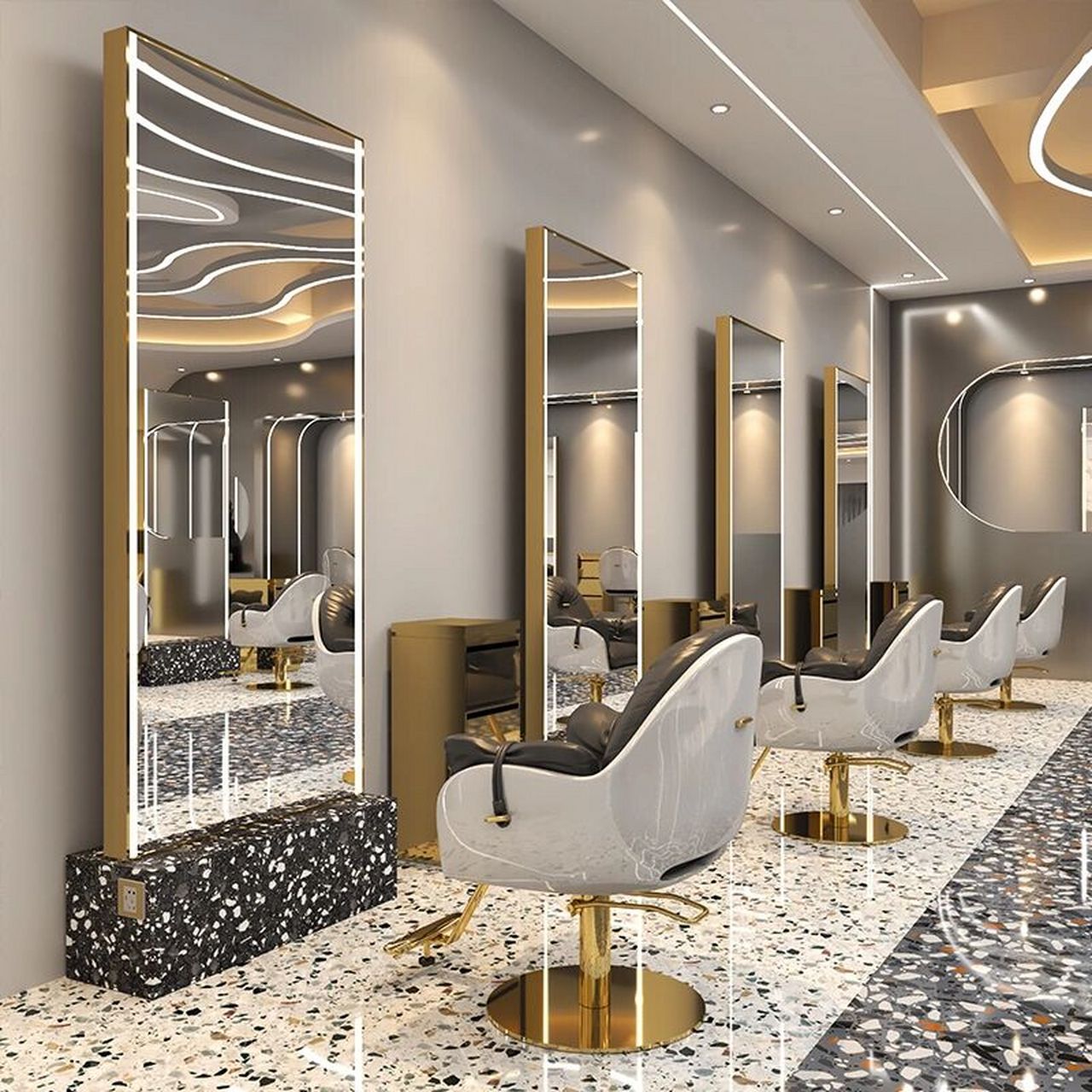 理发店装修效果图  轻奢风美发店装修 对于店面装修90每个人的想法