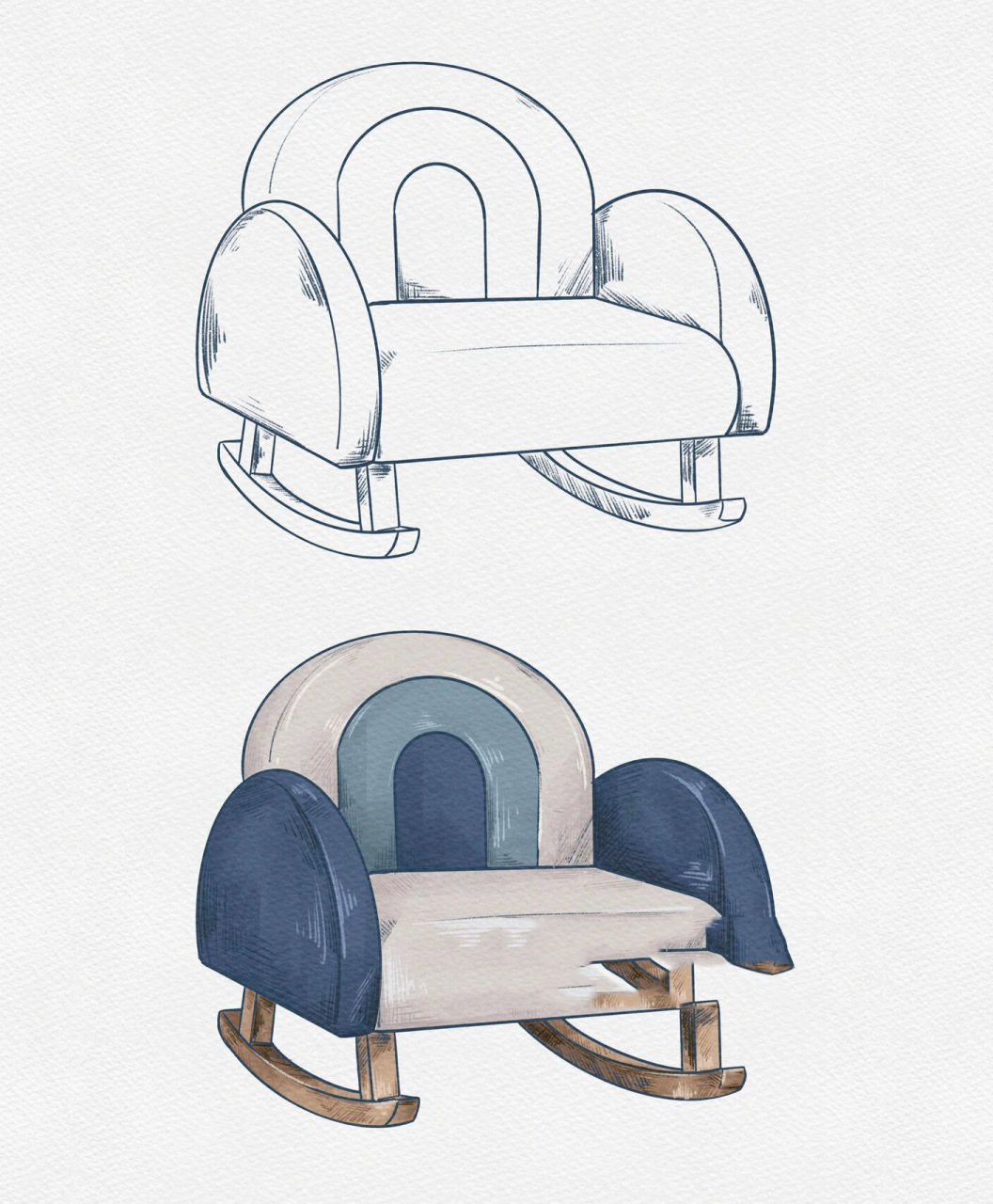 家具手绘教程|procreate现代家具单体手绘 【休闲椅家具单体 手绘详图