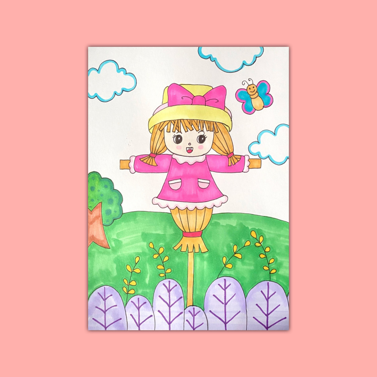 稻草人儿童画 秋天丰收创意卡通画含步骤图