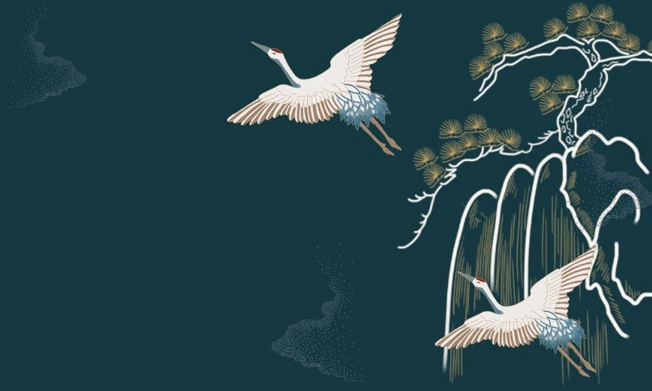 仙鹤|凤凰|手绘国潮中国风海报背景素材分享 93hey!