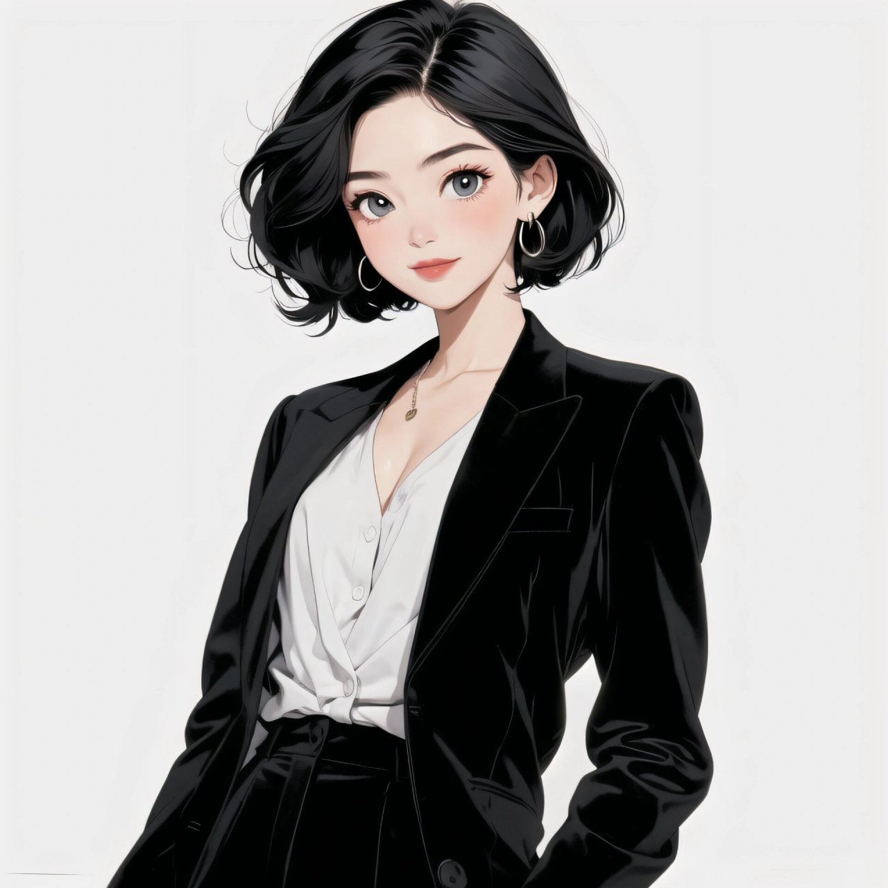 ❤️短发酷飒黑西装女生头像