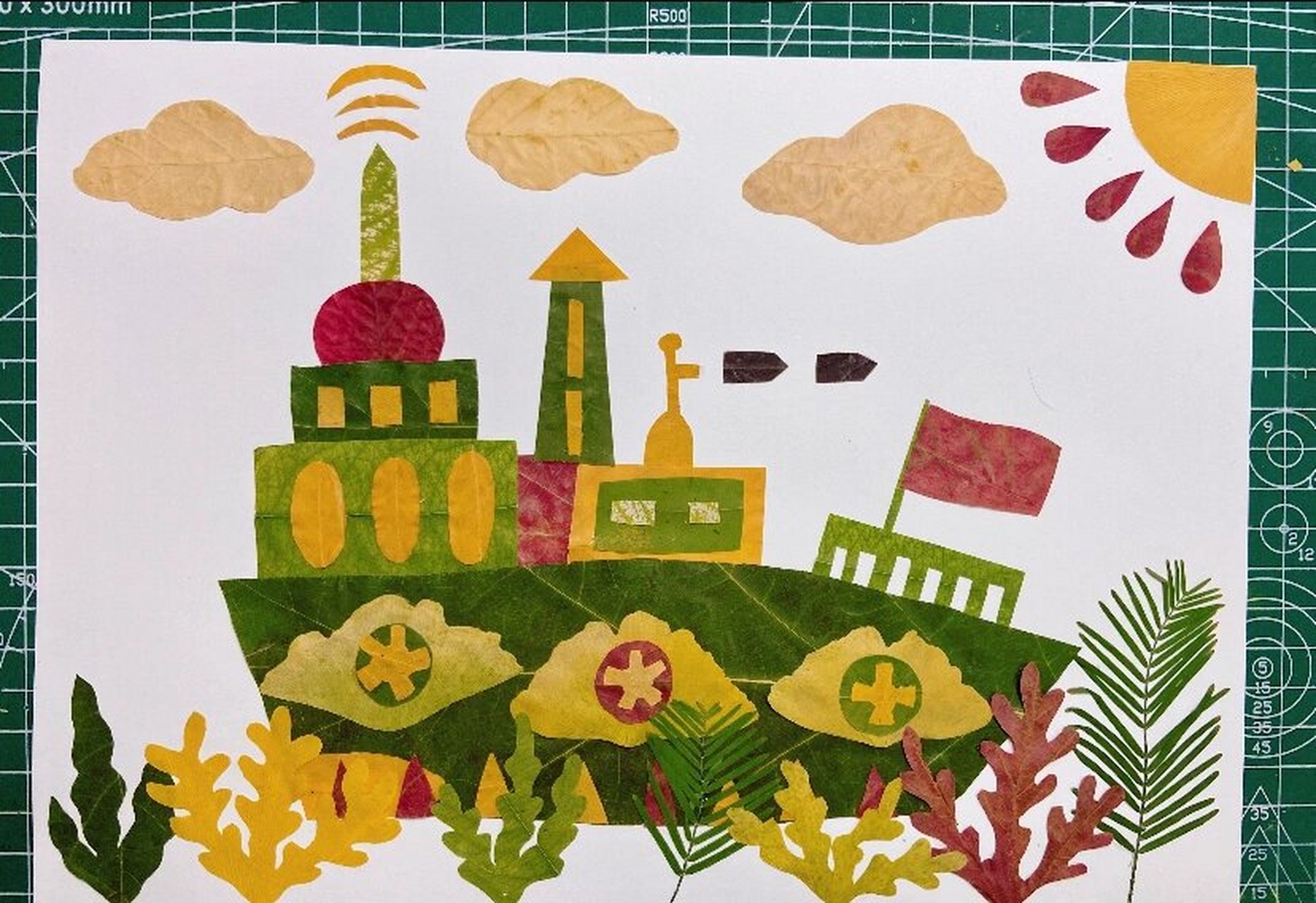 树叶画树叶贴画～坦克7515飞机