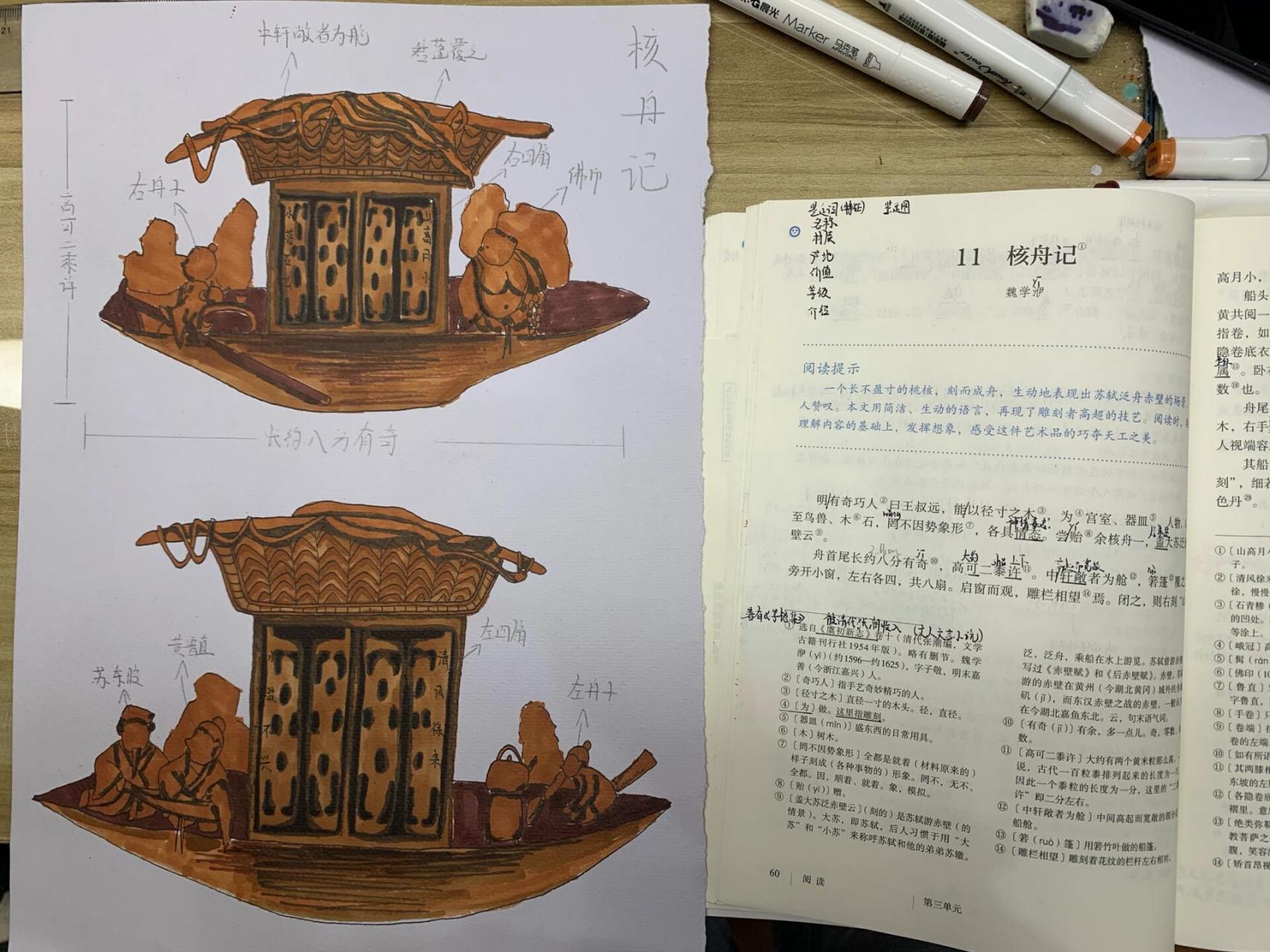 核舟记二三段画画图片