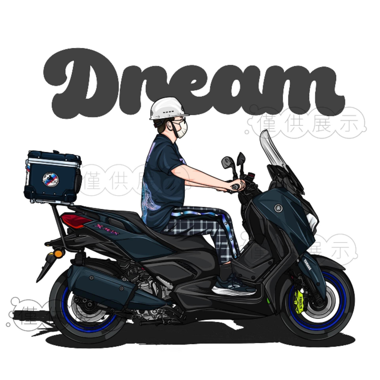 帅气踏板骑士7815手绘摩托车插画头像壁纸.