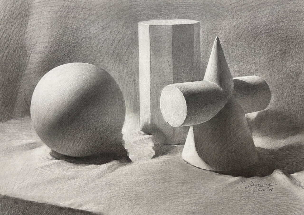 超详细干货|素描几何体组合步骤图 解析