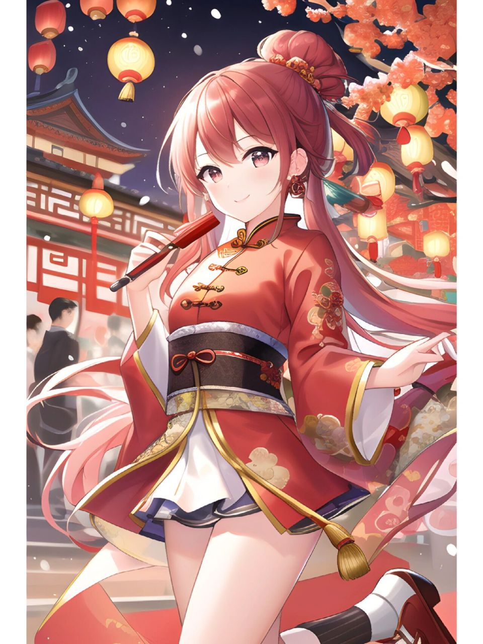 动漫二次元绘画人物,国风喜庆春节快乐