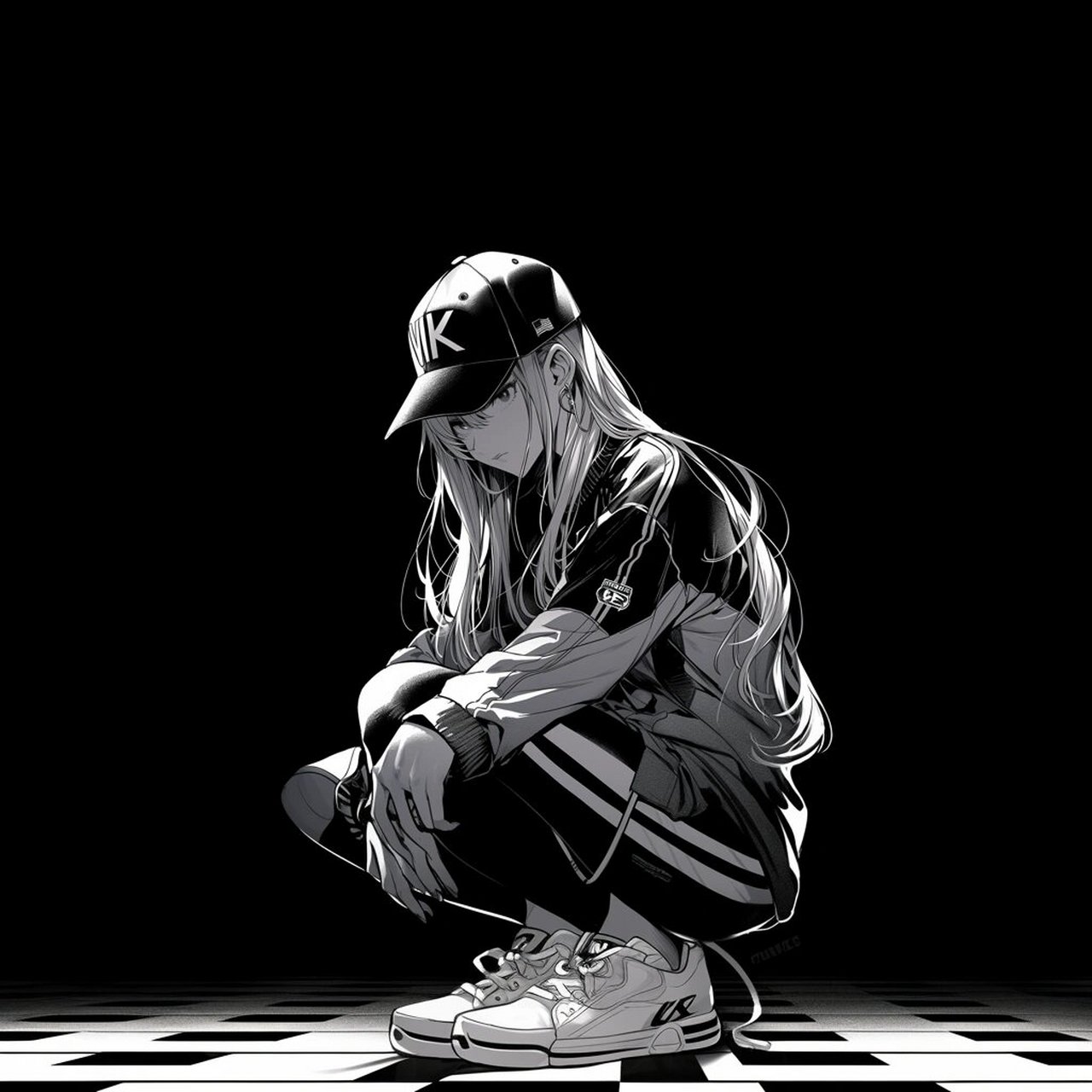 黑色系坐着女生头像