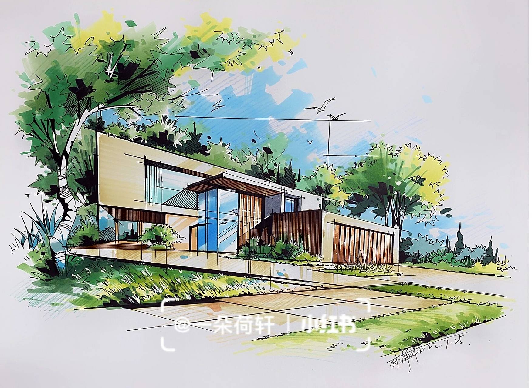 名宿,公园,别墅手绘效果图(临摹)