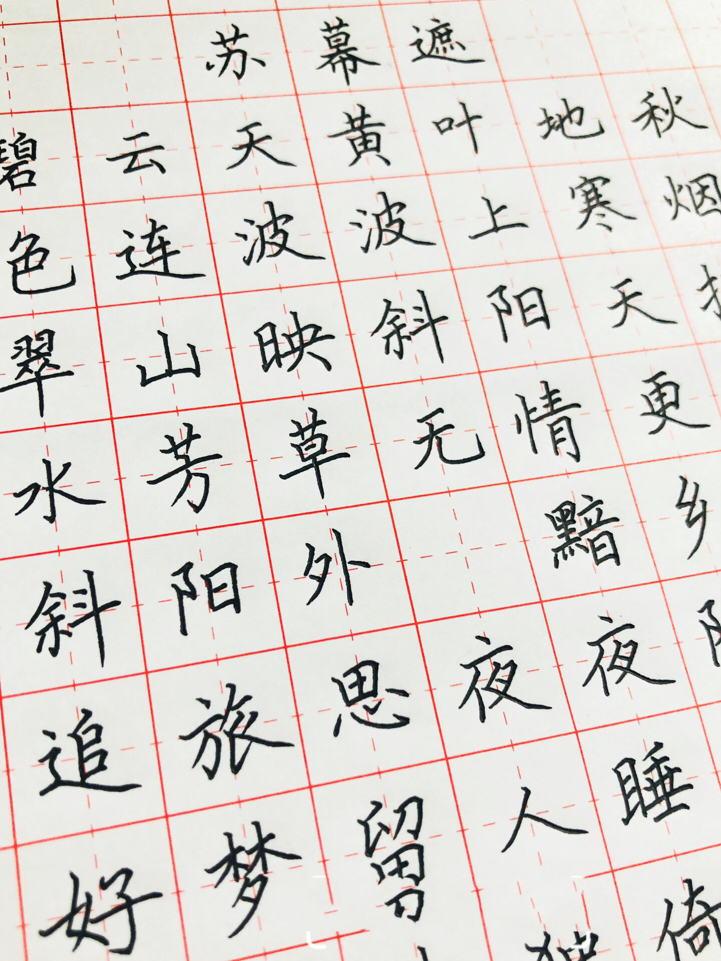 手写丨硬笔书法 古诗词《苏幕遮 · 怀旧》 碧云天,黄叶地,秋色连波