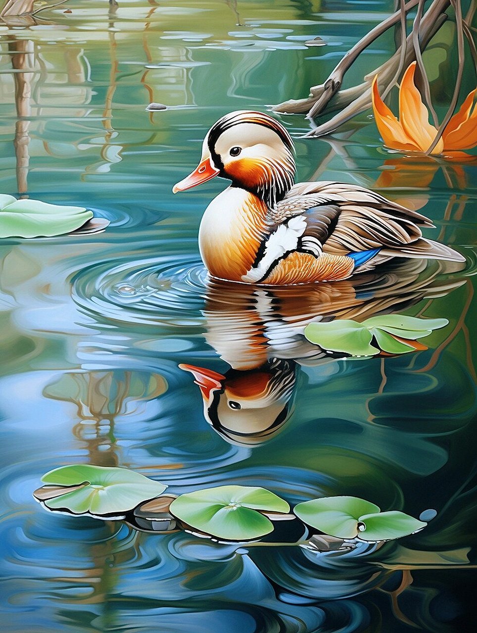 绘画素材1000更393: 鸳鸯戏水图