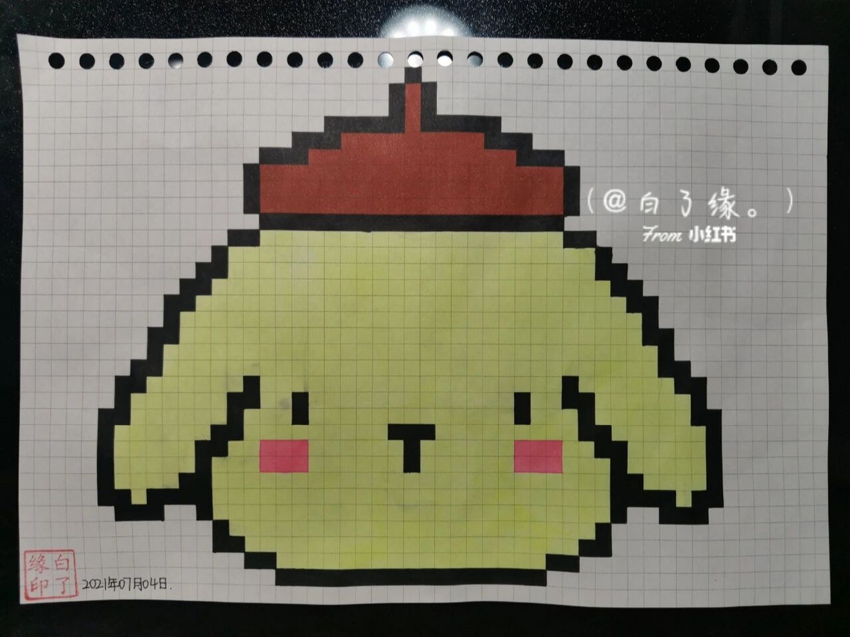 像素画 布丁狗. 临摹非原创 b5网格本 5mm格子 39×32 #像素画