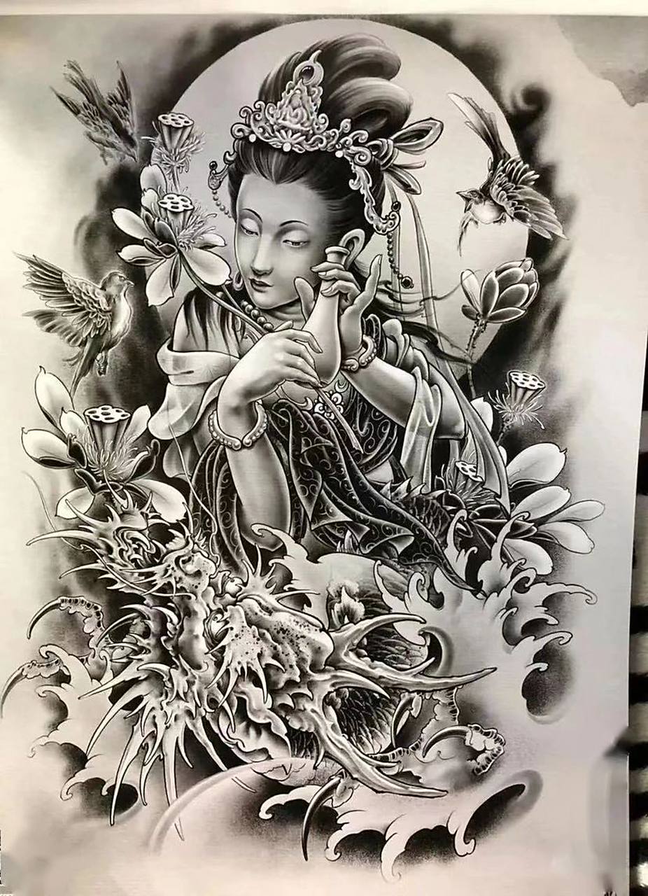 分享给朋友们几张菩萨纹身手稿 分享给朋友们几张菩萨纹身手稿