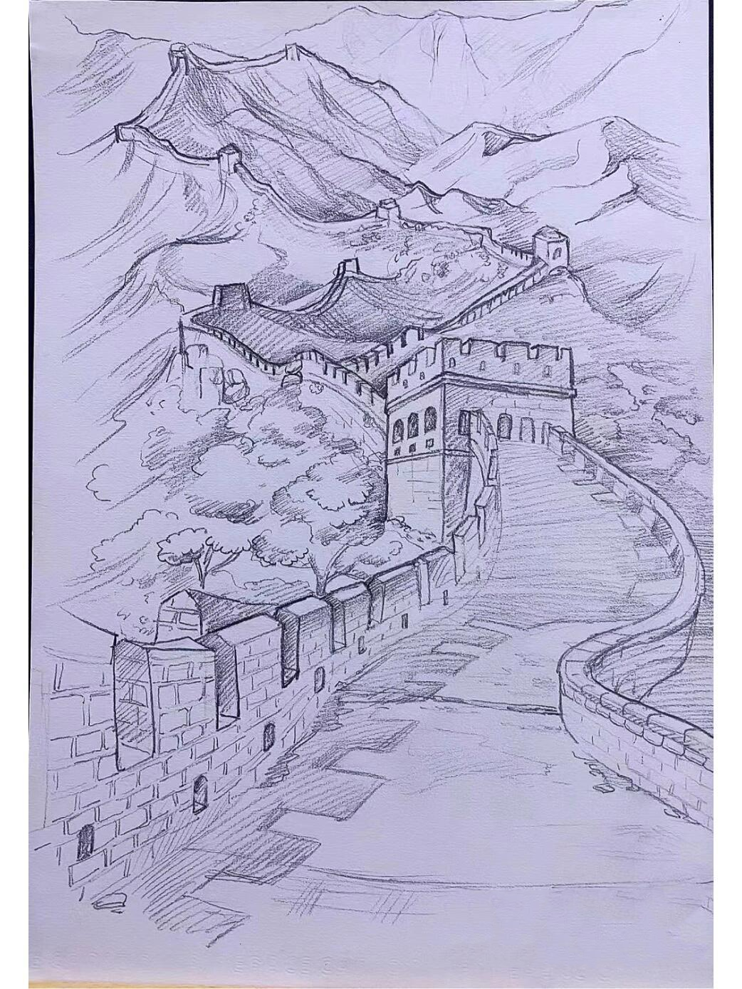 上海美术家教 《秦长城》绘画步骤 学习素描间隙