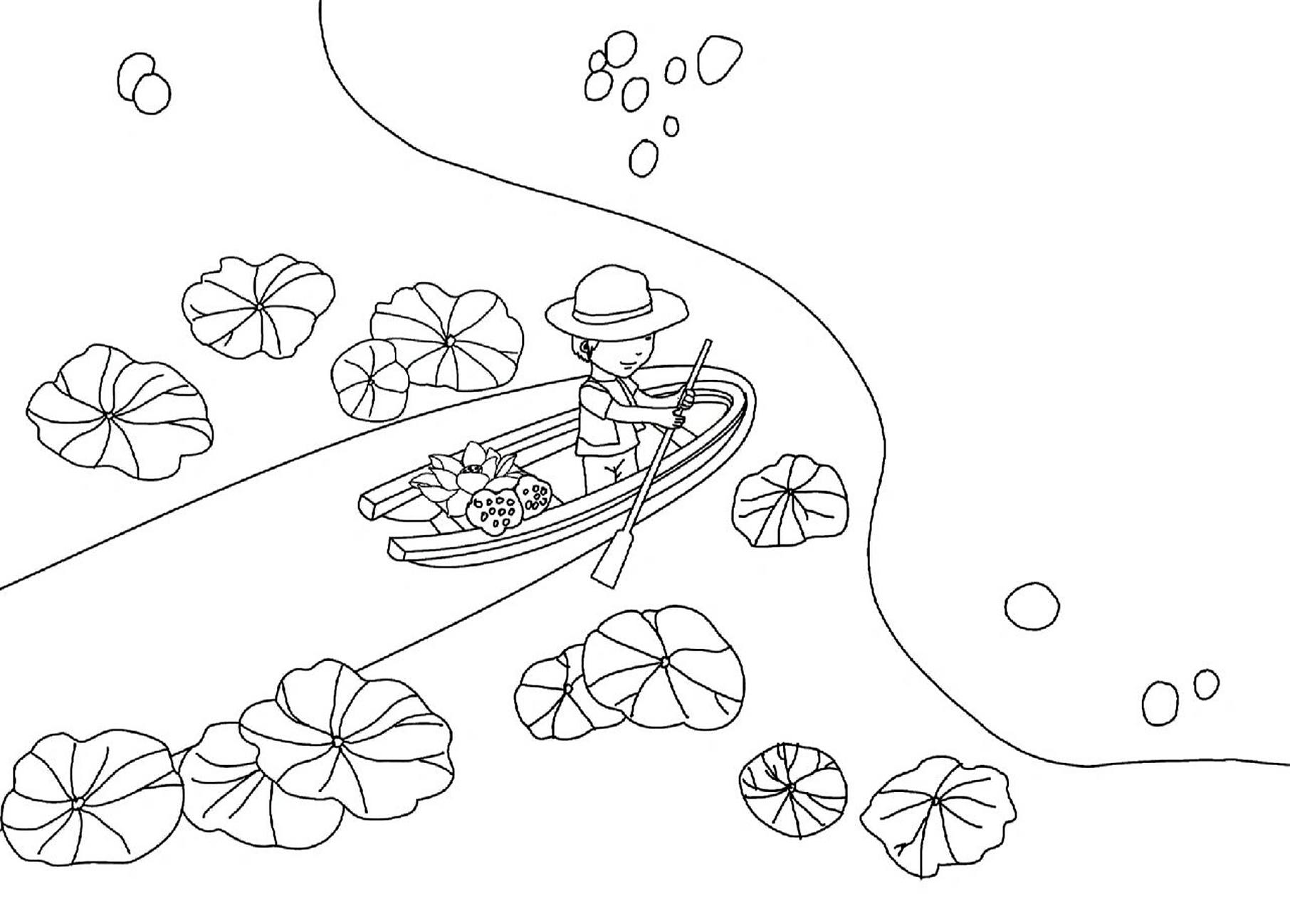 池上白居易 | 诗配画 | 绘画临摹 《池上》 白居易 唐 小娃撑小艇,偷