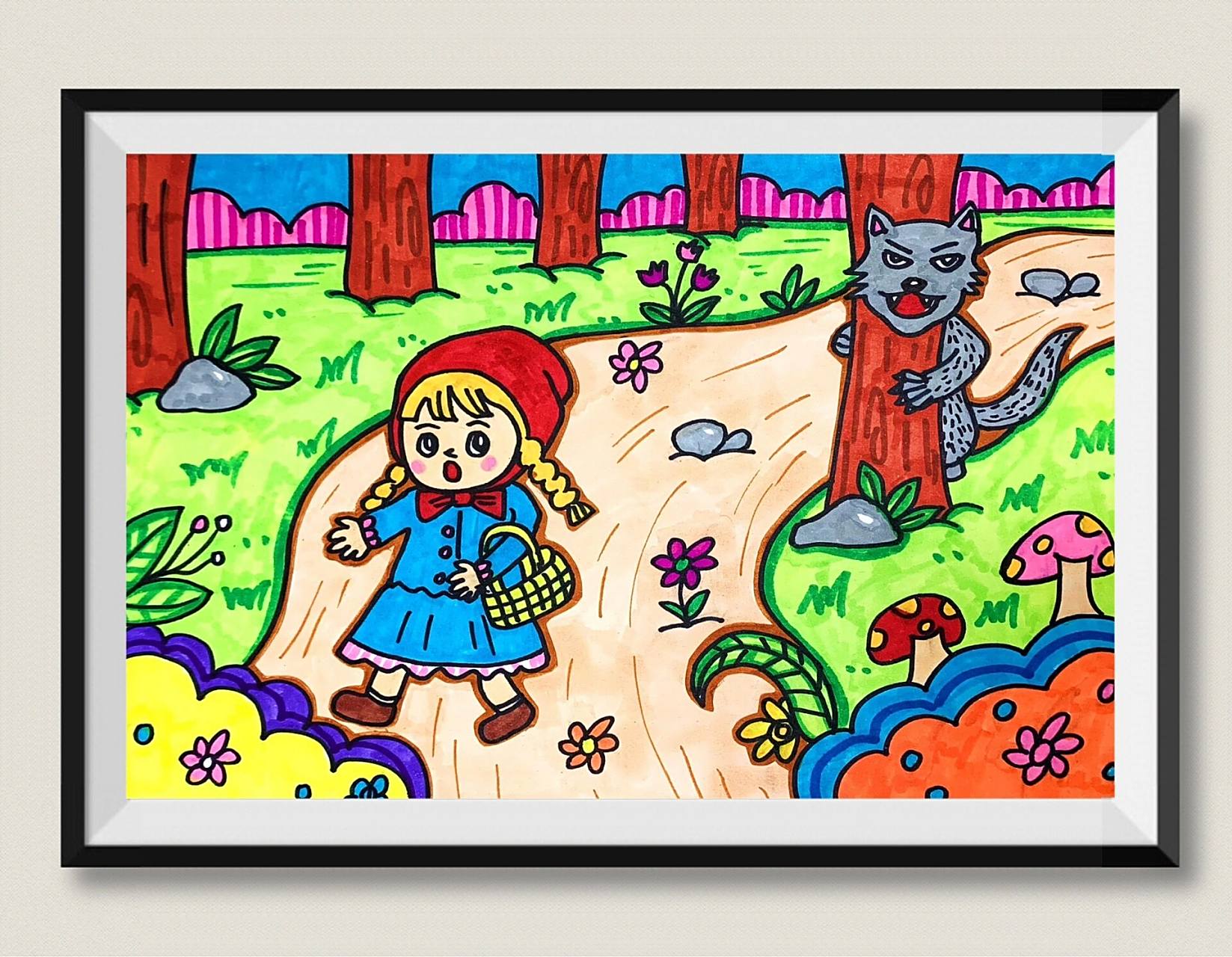 创意儿童画《小红帽与大灰狼》