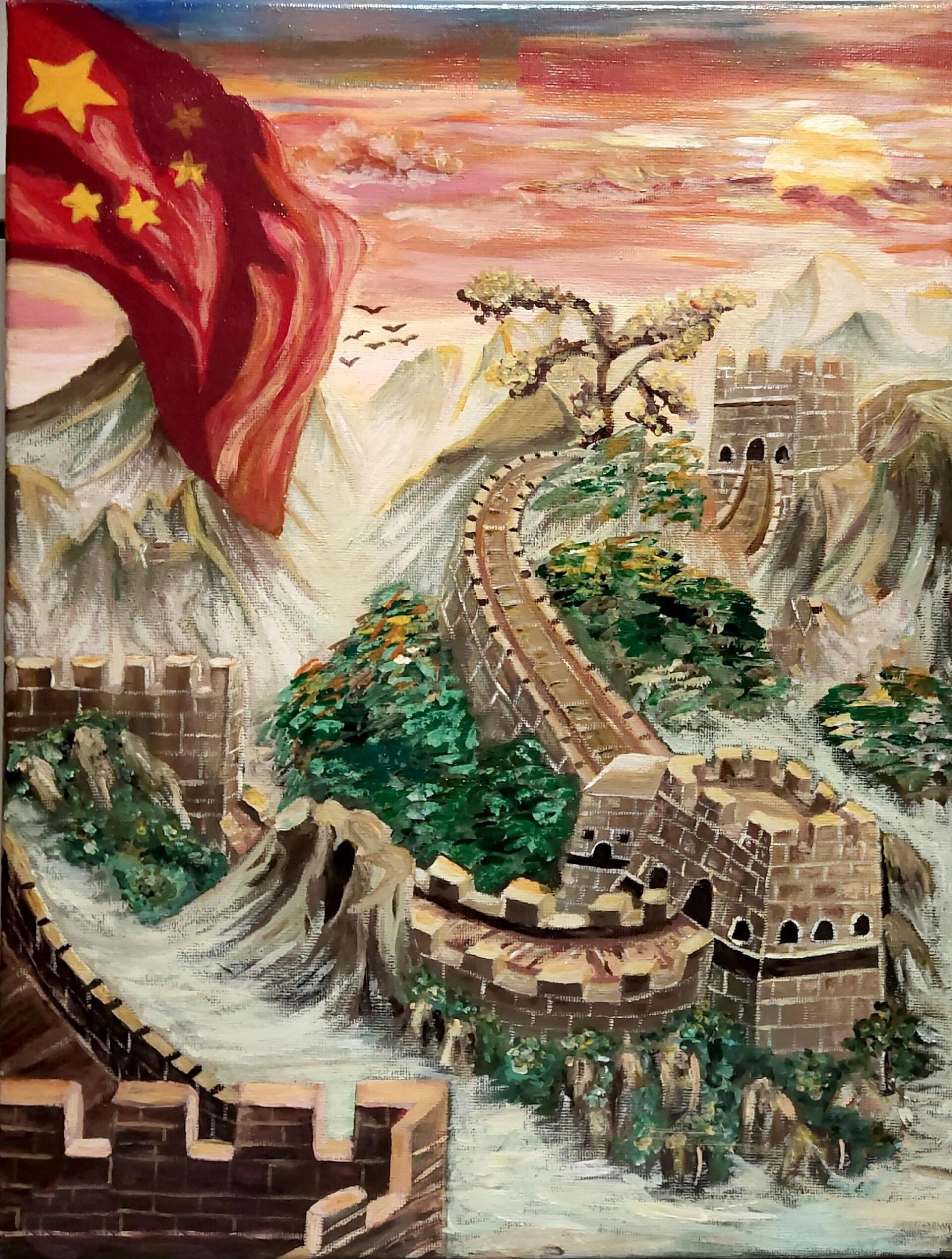 《旭日东升》丙烯画 画出来的效果跟我当时想象的有点不大一样这幅画