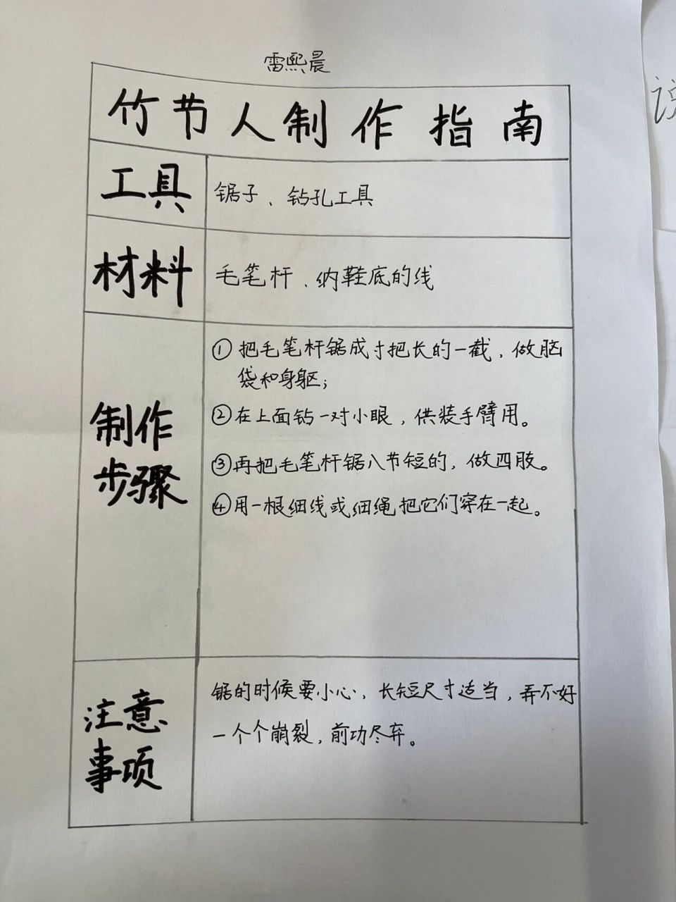 六年级上册《竹节人》制作指南