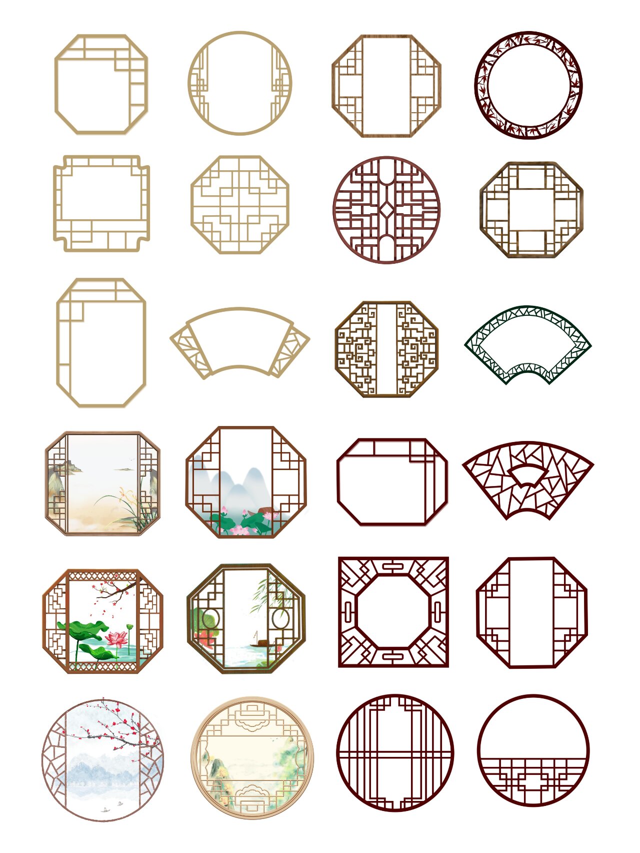 组关于中国风边框模板,以古典窗户为主题,设计成中式古风边框免扣模板