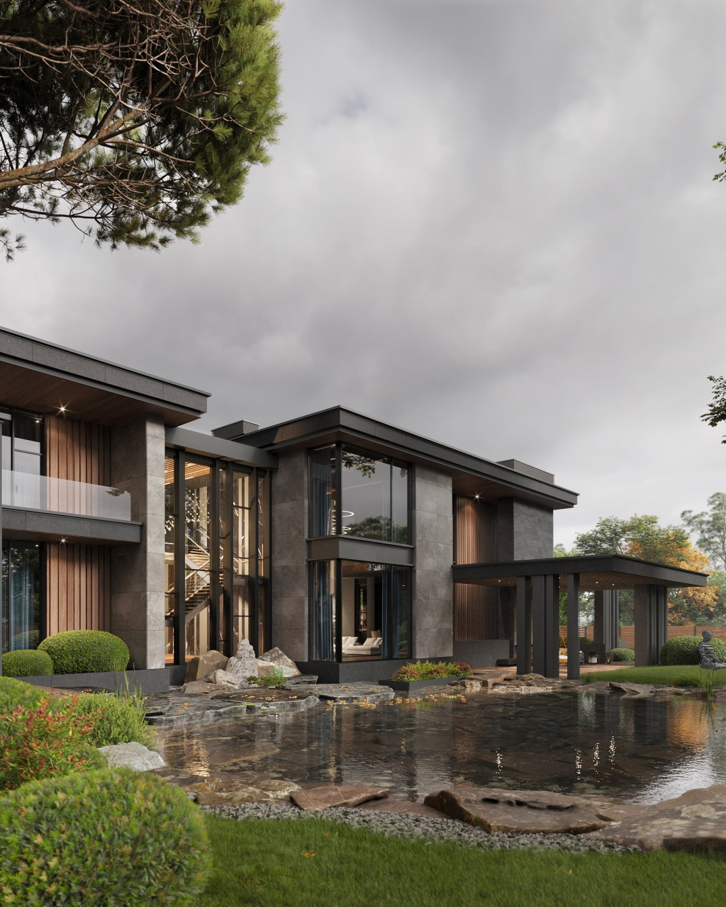 moscow自然高级别墅 风格独特的建筑,全景落地玻璃与室外景观融为一体