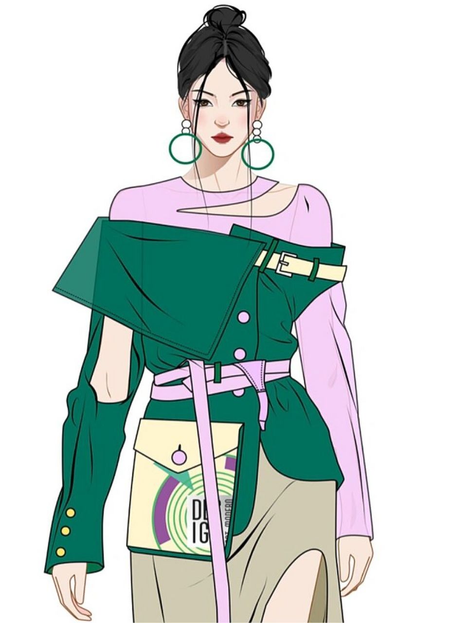 服装效果图| 绿紫互补色配色(二) 软件:corel draw2021