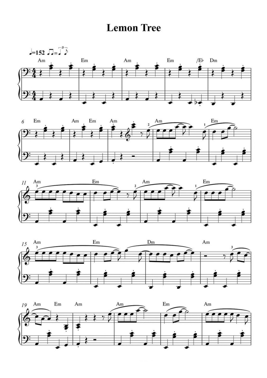 钢琴谱93 柠檬树 柠檬树  简单好听