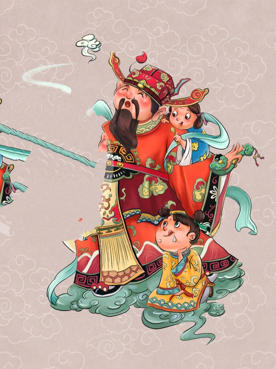 门神 财神插画|美食主题插画|国风插画 分享一组财神主题插画 前段
