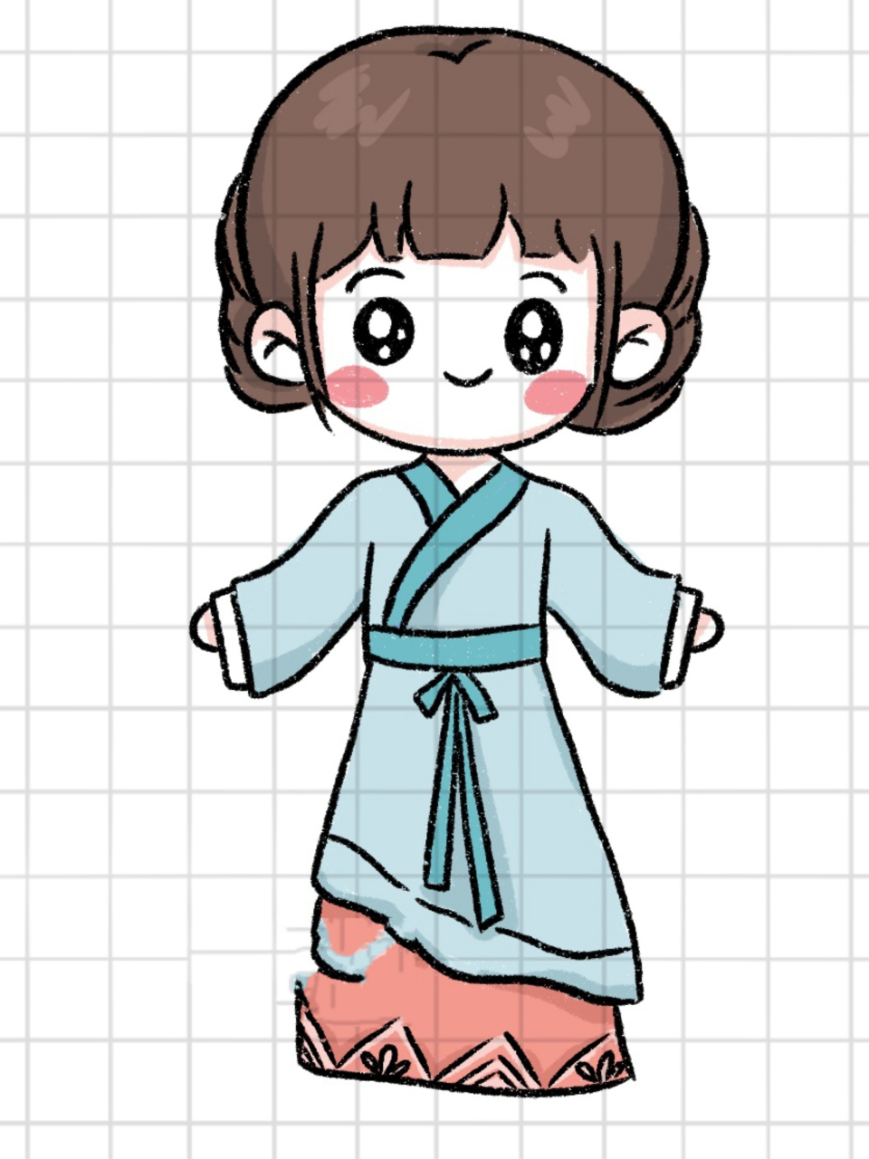 简笔画|简单可爱古风人物女孩小姐姐线稿 临网络 人生就像储蓄罐 你