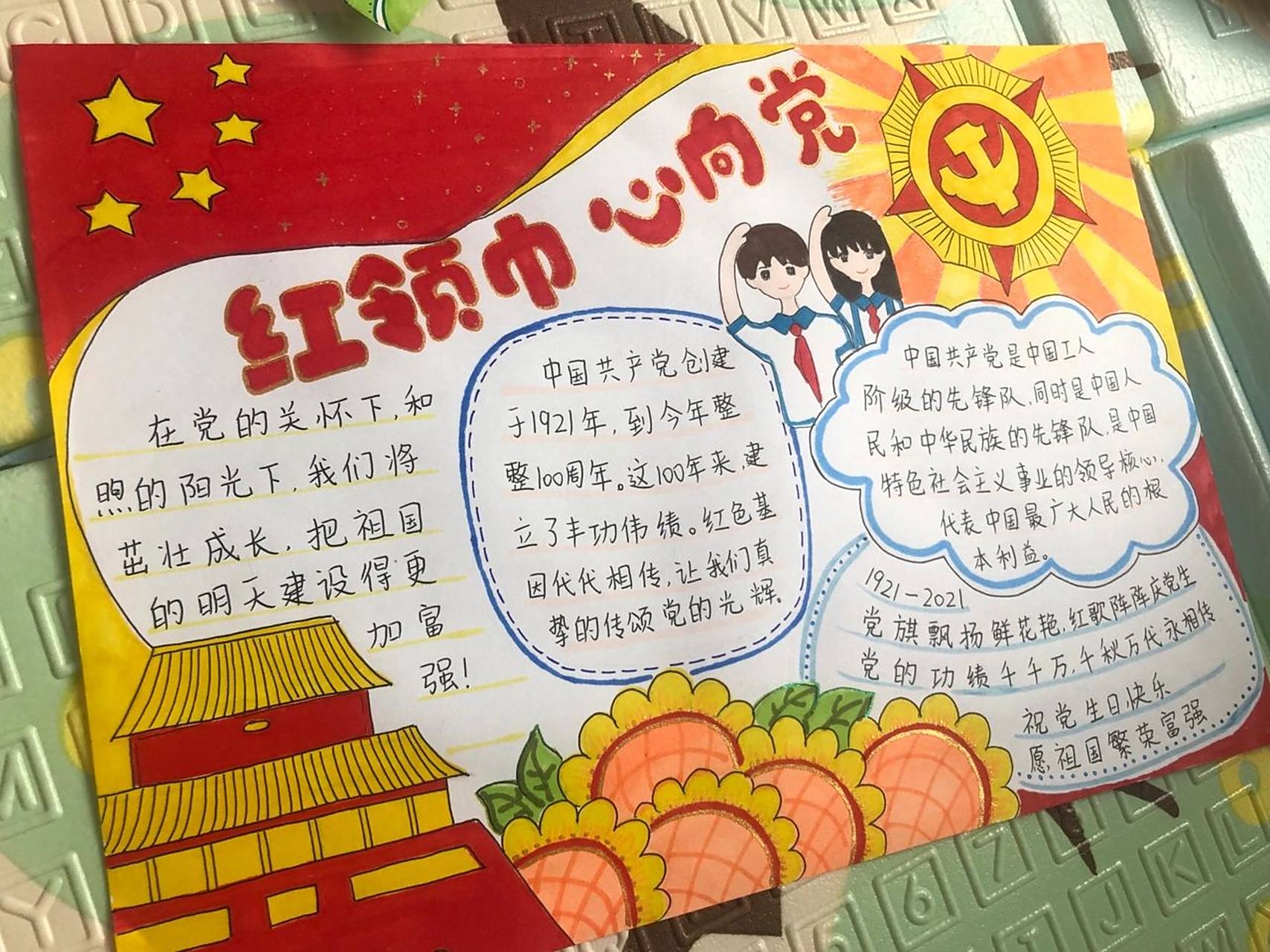 红领巾向党手抄报    临到开学前一天老师才布置手抄报作业.