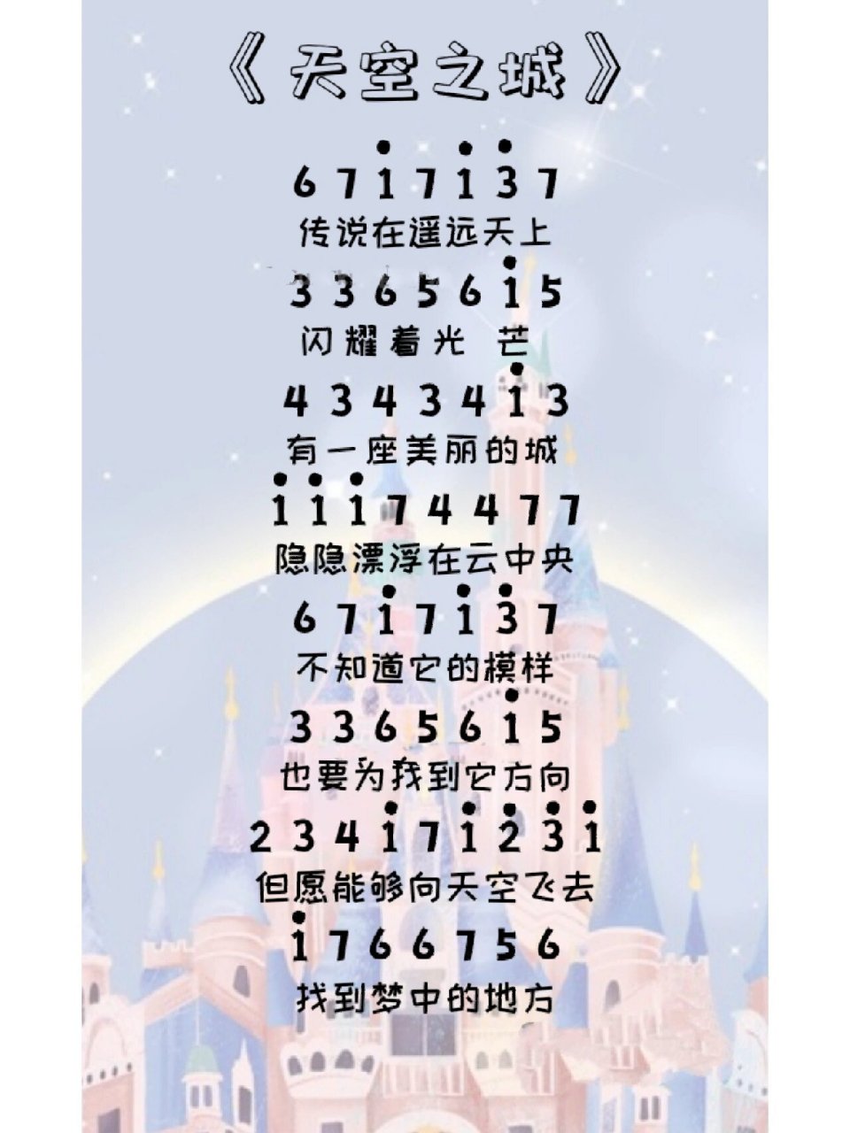 《天空之城》拇指琴简谱 中文歌词,简单易学,一起来弹拇指琴吧~96