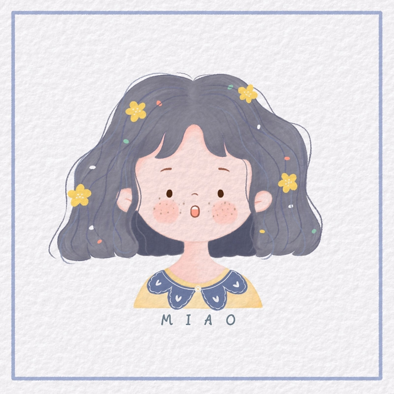 q版森系女孩头像 98可爱q版森系女孩,头发扎满小花花,满满的春意