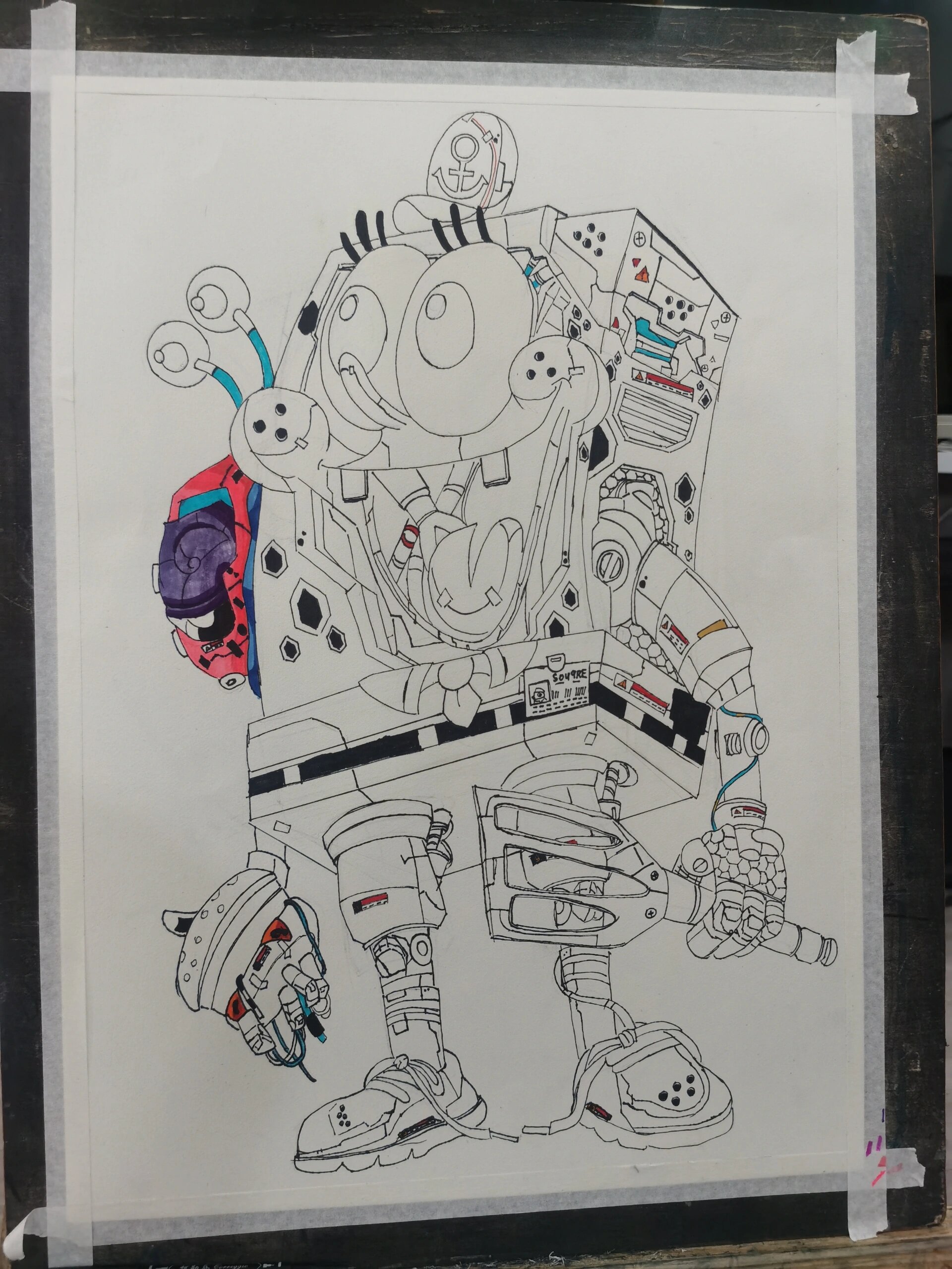 赛博朋克风素描绘画