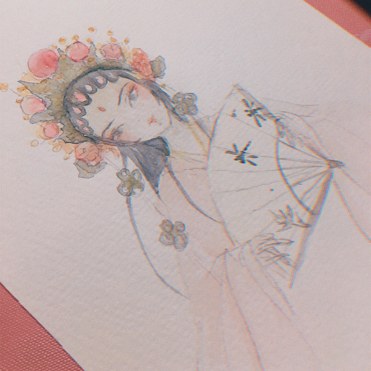 水彩古风京剧戏子 笔:秀意 纸:雪山 水彩:ds #灵魂画手