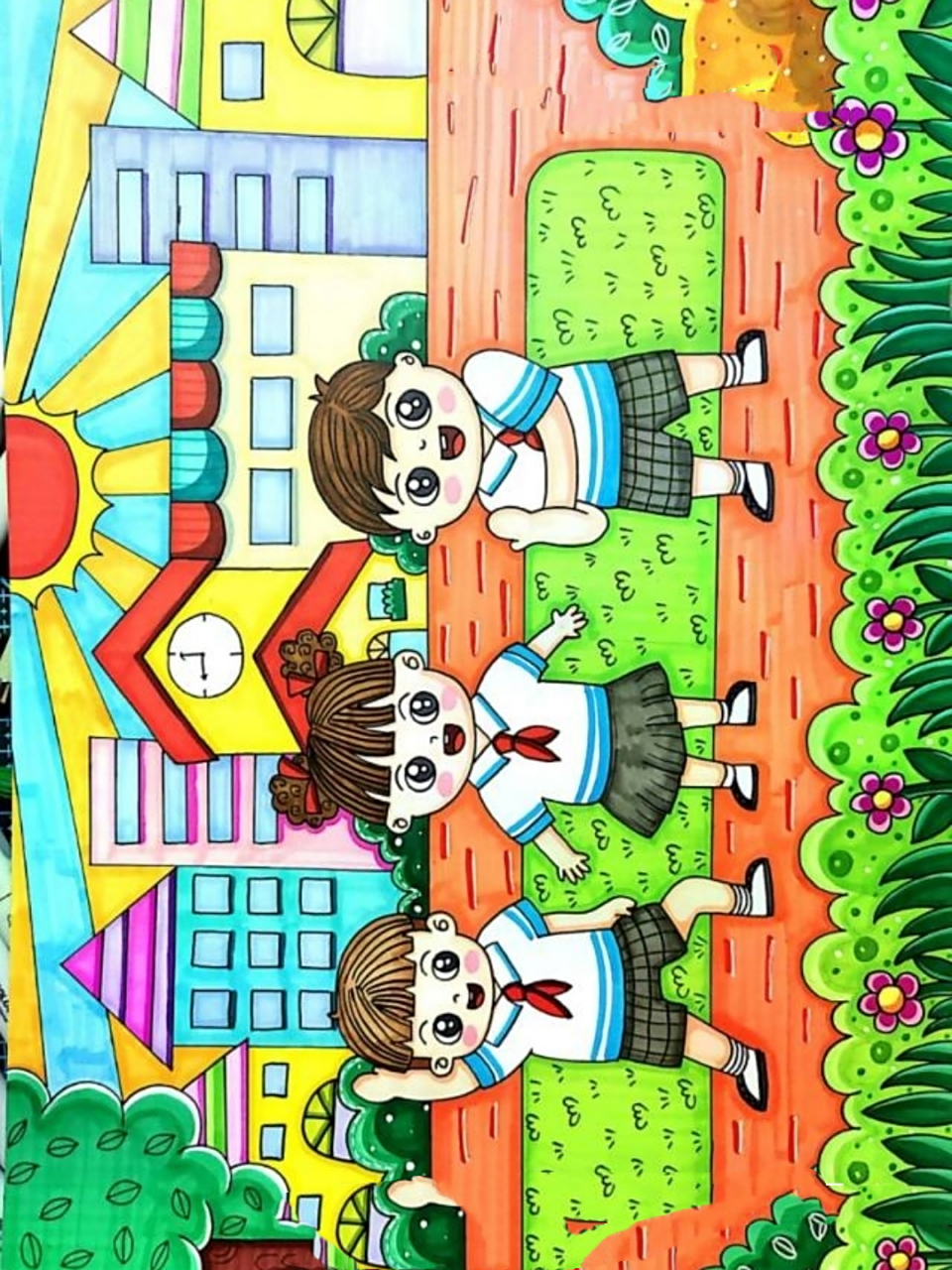 阳光下成长主题儿童画