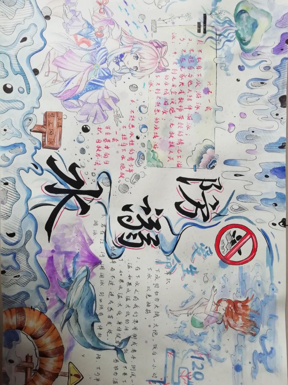 防溺水手抄报～ 肝到了凌晨,舍不得交给学校