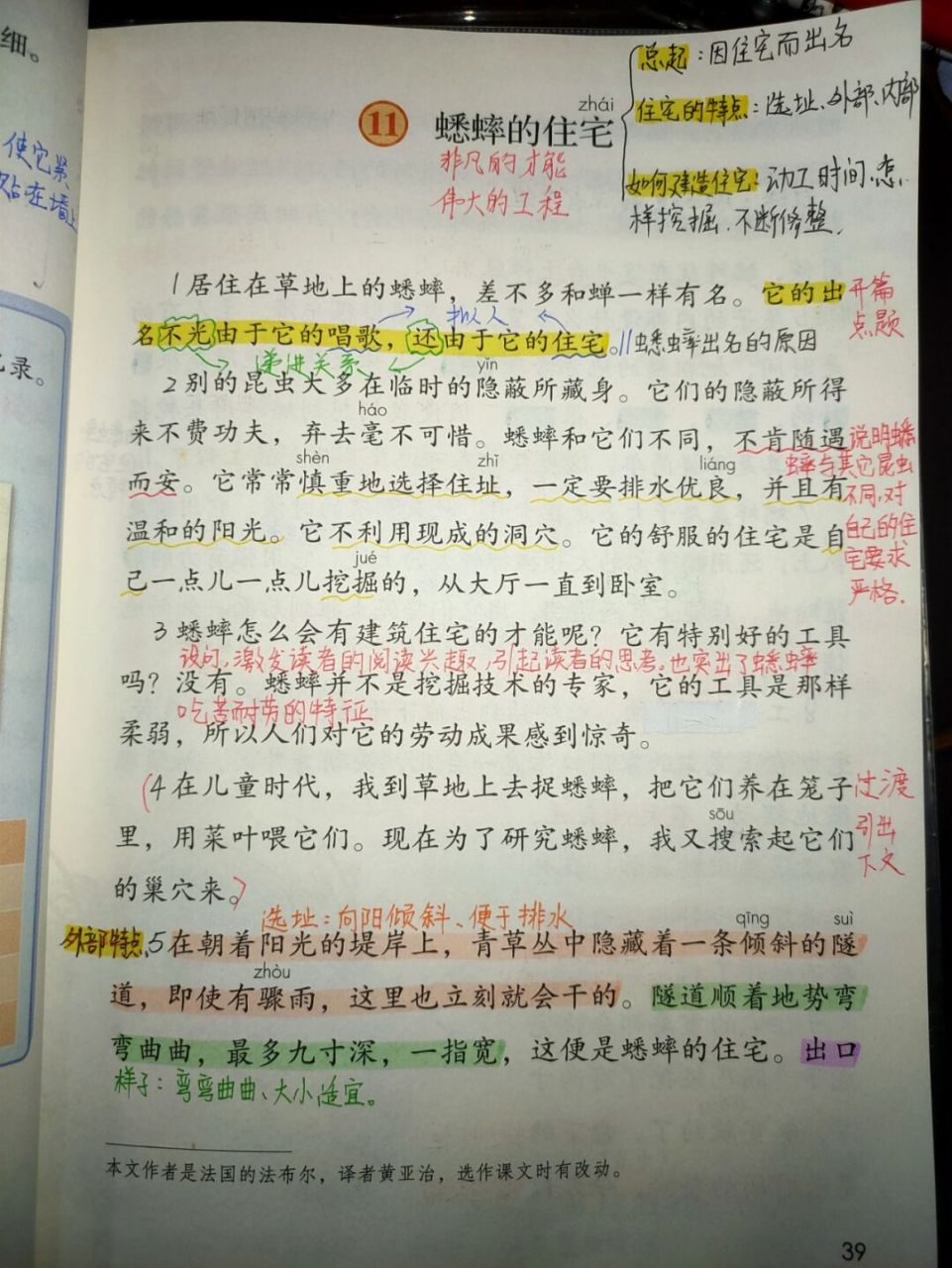 四年级上册语文11课《蟋蟀的住宅》课文批注 #四年级上册语文# #小学