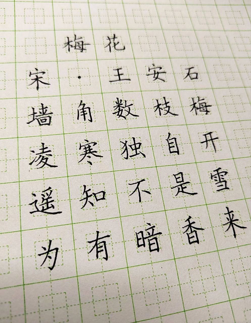 梅花  硬笔古诗 王安石《梅花》 墙角数枝梅,凌寒独自开.