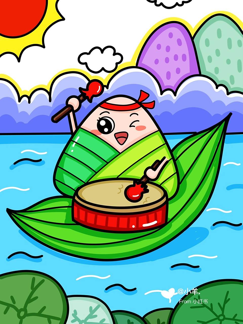 简单 #创意美术儿童画# #创意儿童画# #儿童画# #端午节粽子