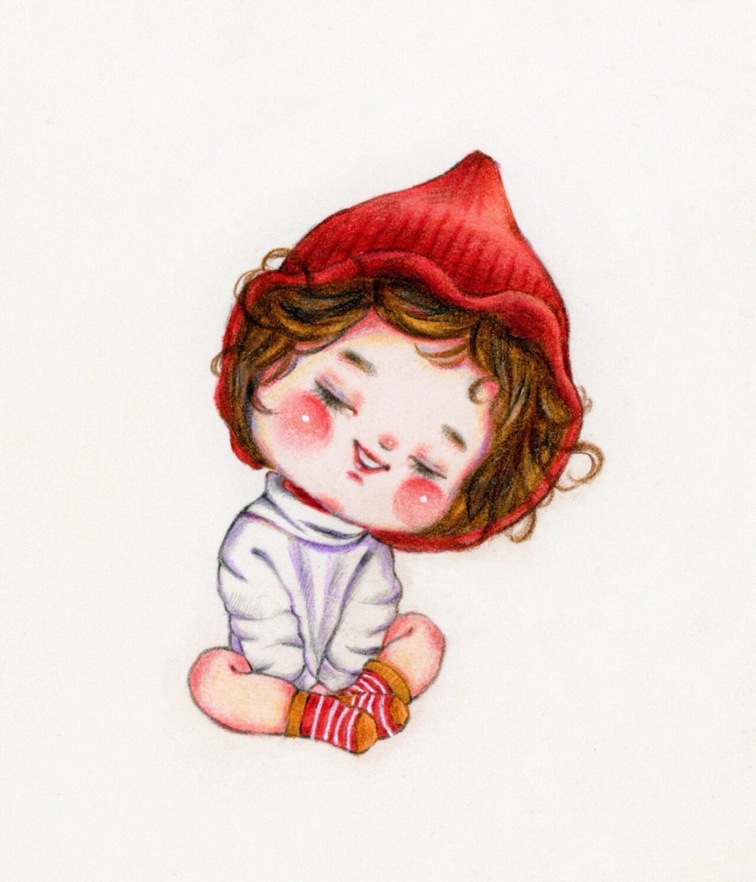 【原创】手绘萌宝 红帽子 水彩 彩铅
