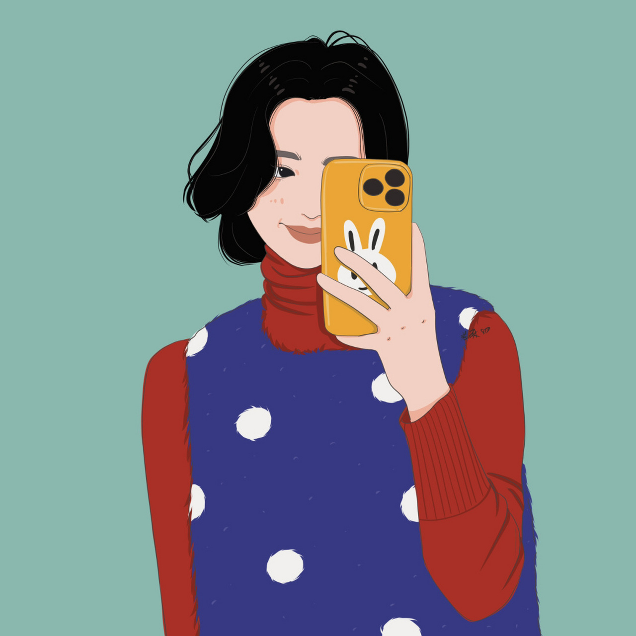 插画 | 头像 | 短发波点背心裙的小仙女 图片92二改92商用92去