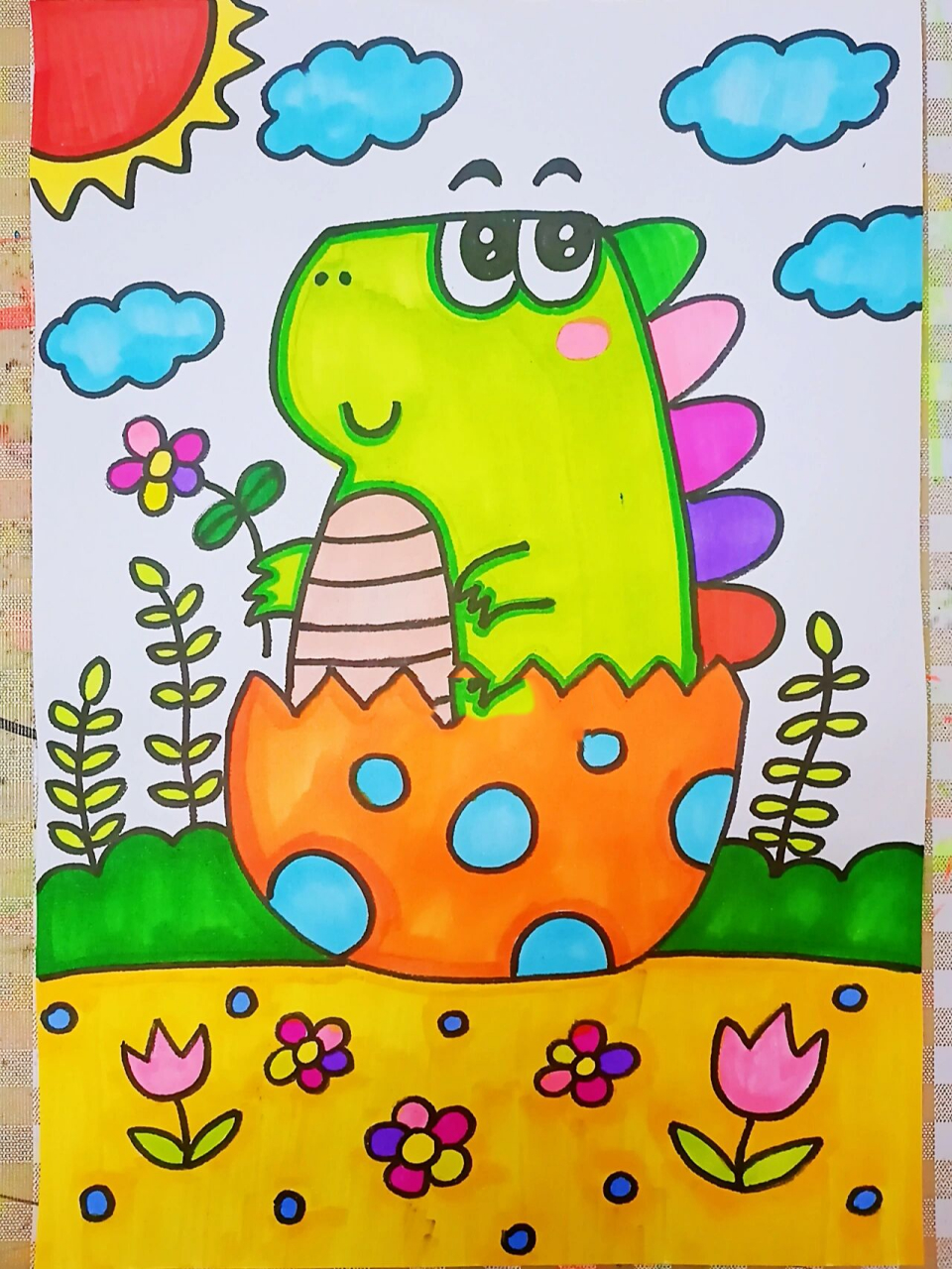 小恐龙宝宝儿童画简笔画少儿美术创意画 半小时赶出来 恐龙蛋 孵化