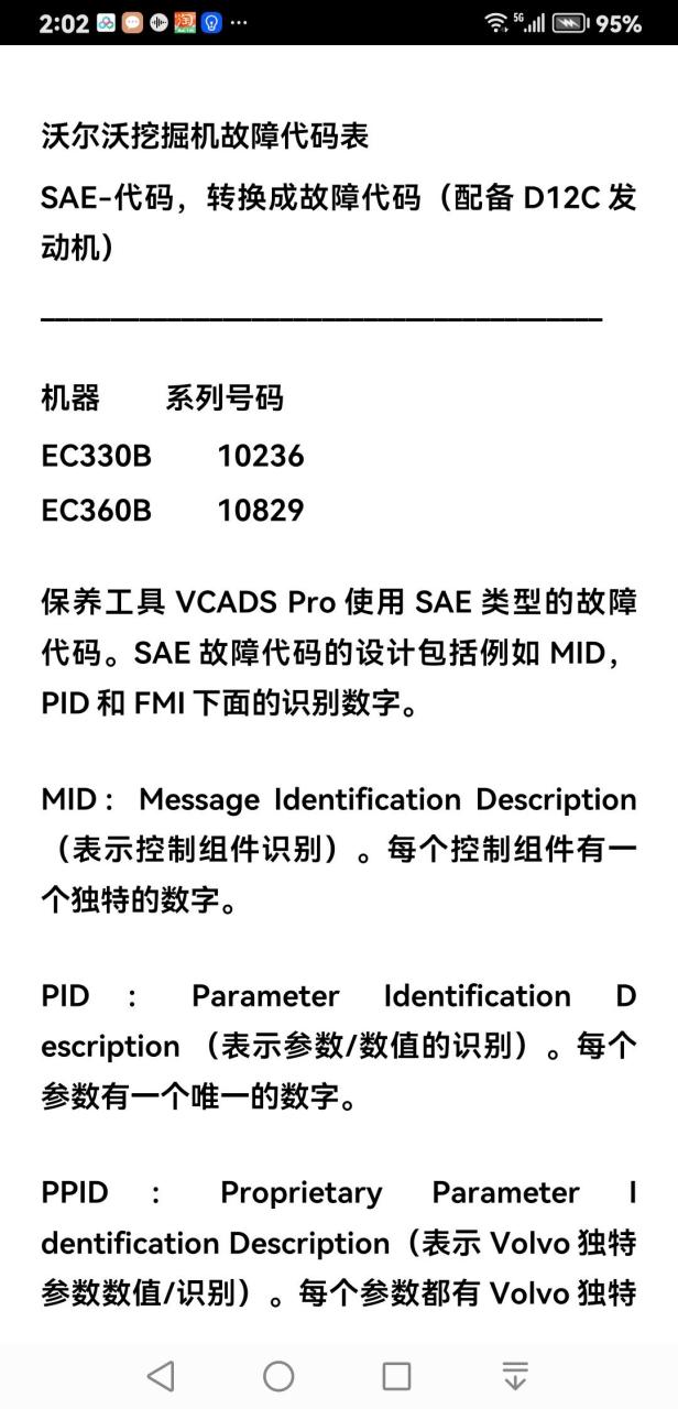 沃尔沃挖掘机故障代码图片