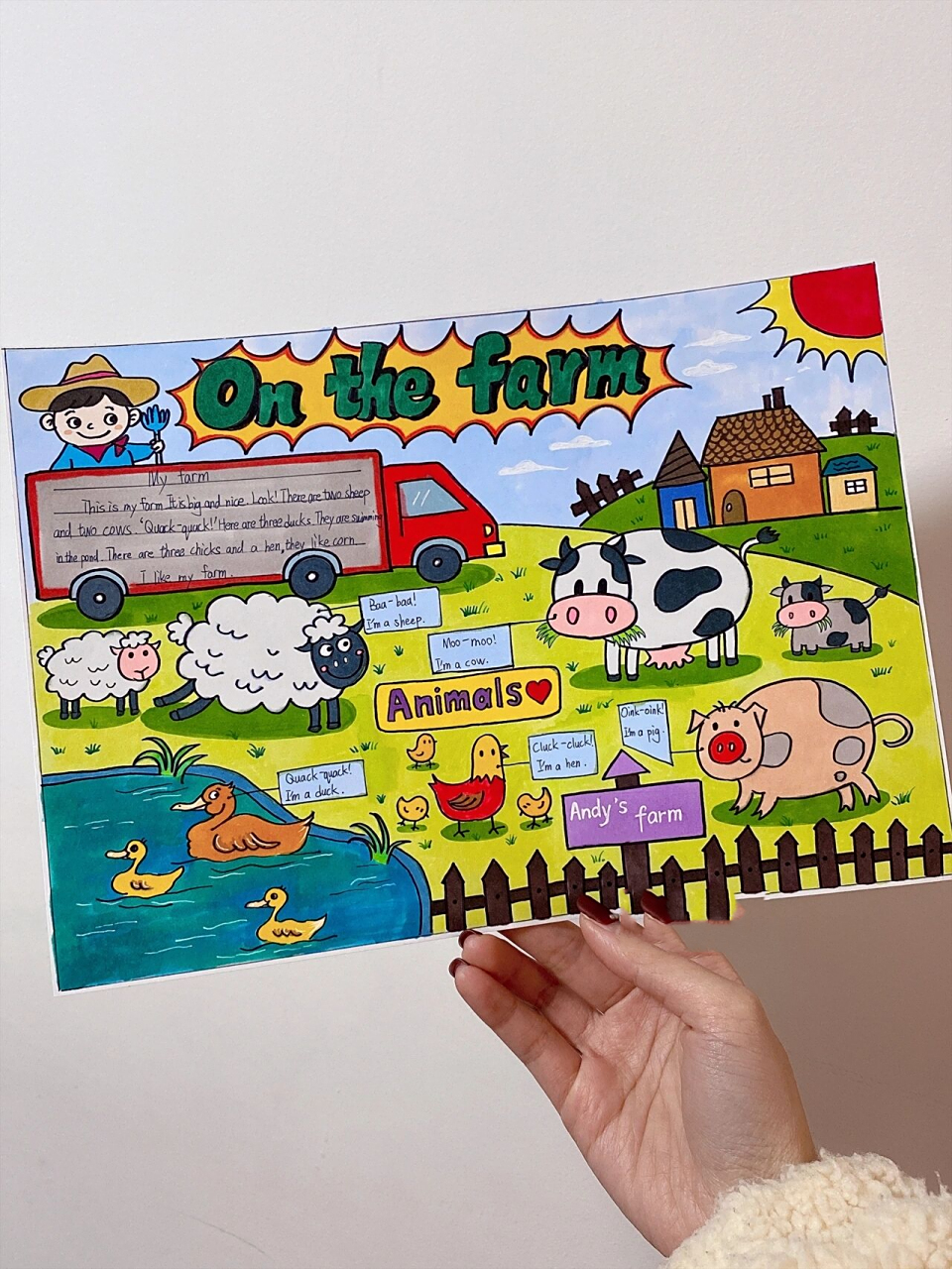 马克笔手抄报|英语小报|on the farm 太喜欢这幅的色彩了~好好看 英语