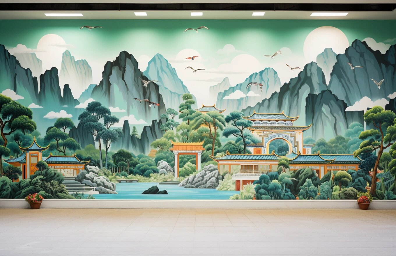 古风山水画墙绘|让乡村韵味更添!🏞🎨