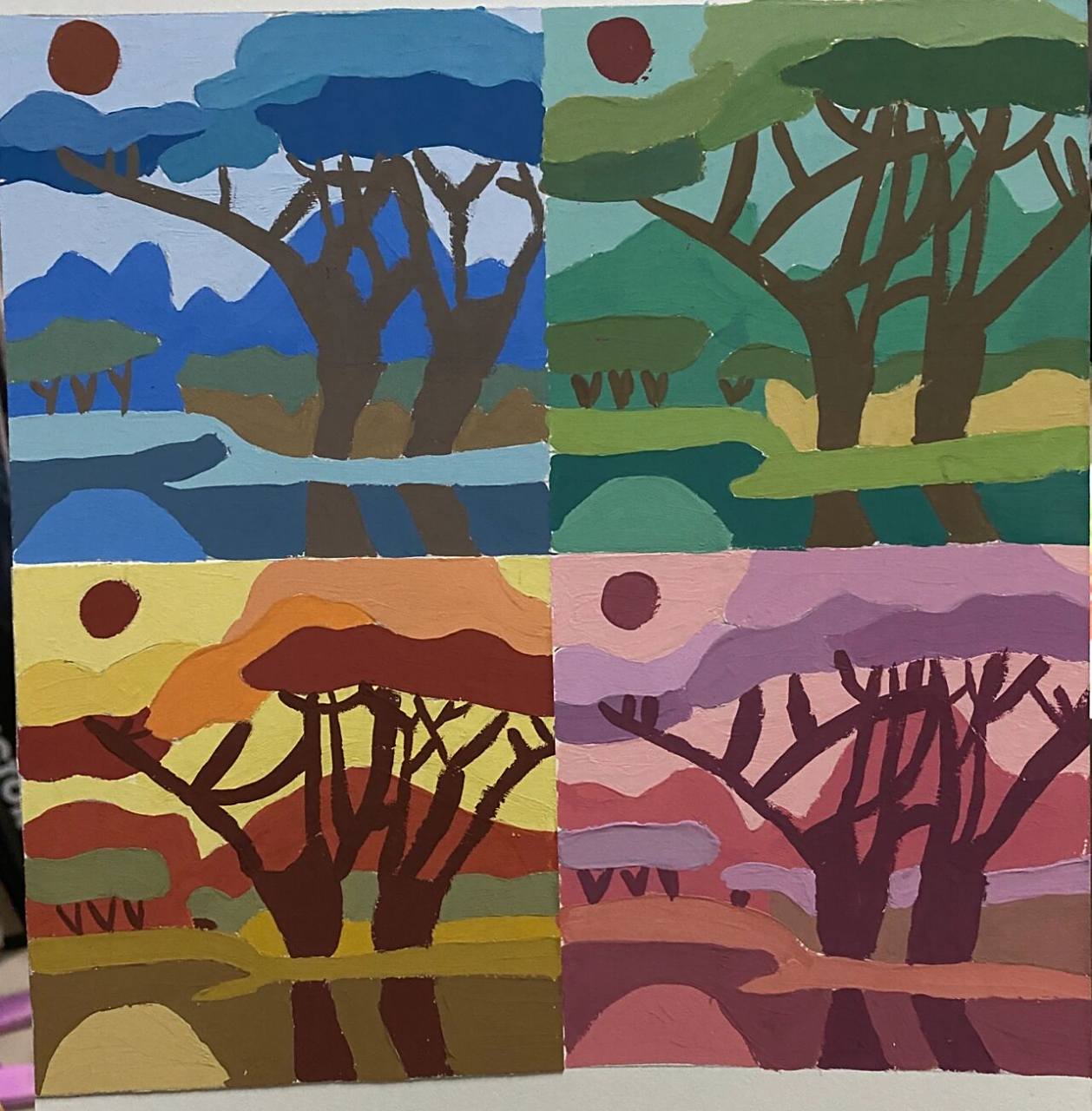 色彩构成 色彩构成的冷暖色调的对比作业,冷调两幅,暖调两幅