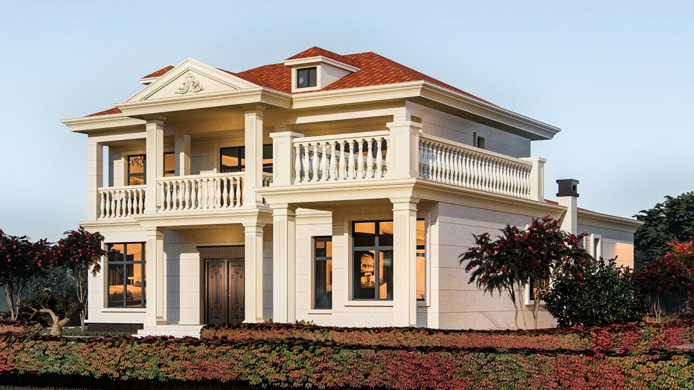 这是位于四川乐山的一栋两层欧式风格乡村别墅,这栋建筑布局与现有