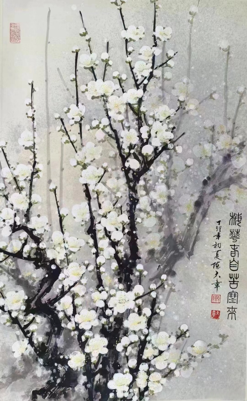 陈大章老师的白梅花 远近高低各不同#国画##书画