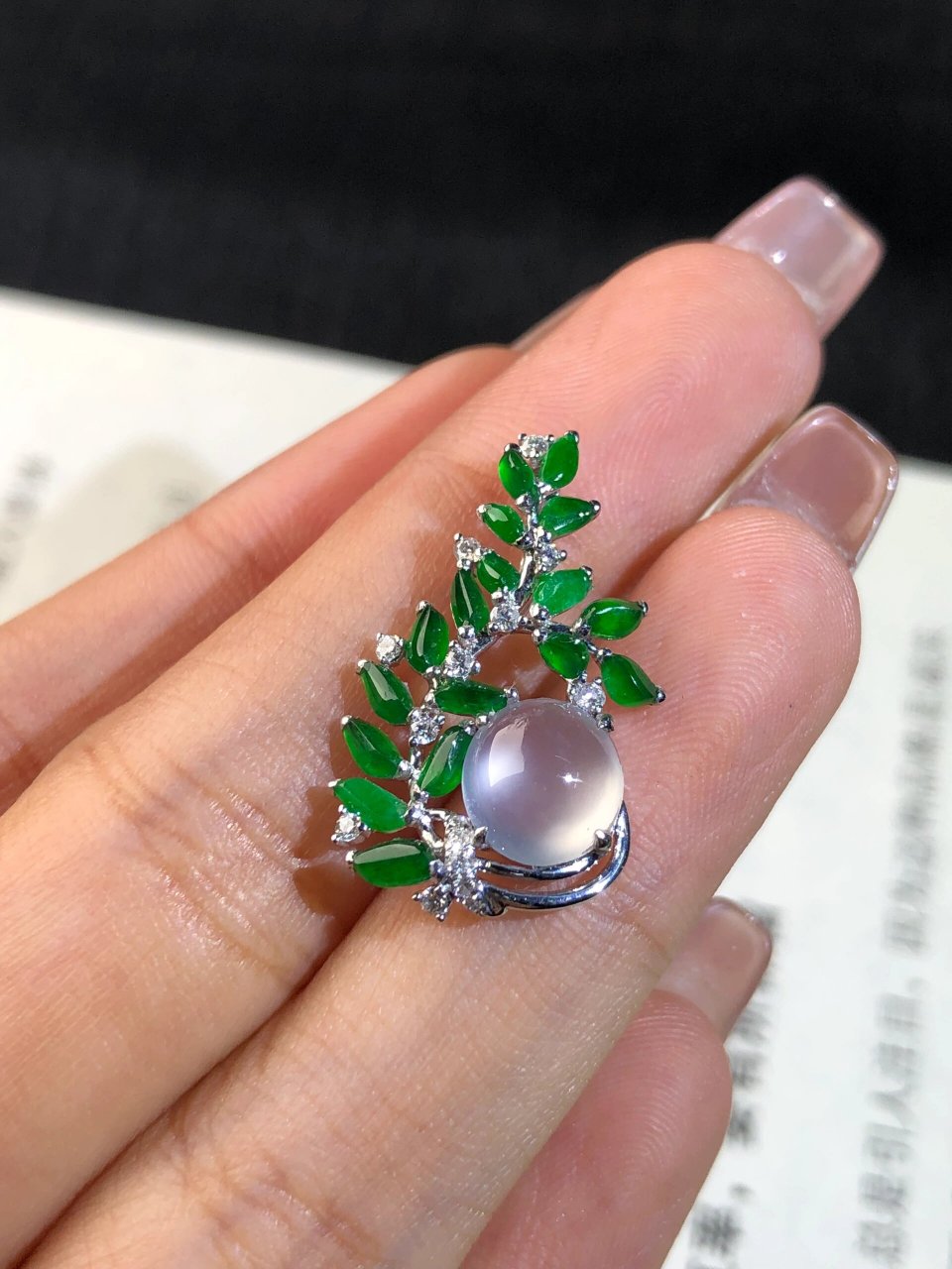 78客定镶嵌出货～18k金翡翠高冰蛋面随形吊坠 #翡翠蛋面吊坠